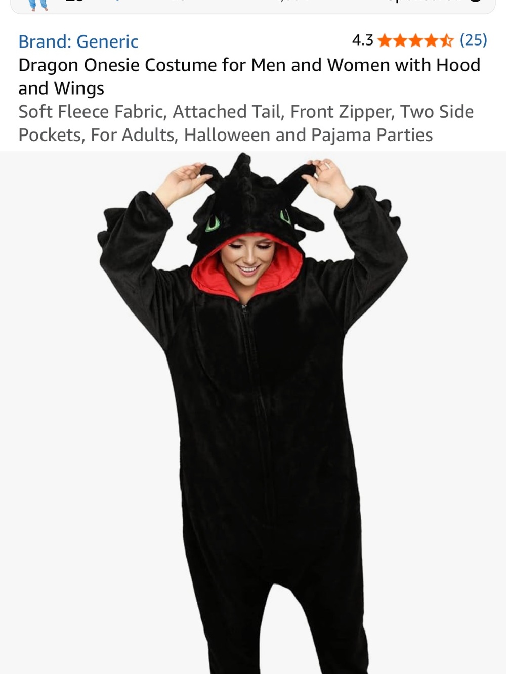 Woman’s Medium Black & Red Dragon One-Piece Hooded Pajama w long tail.